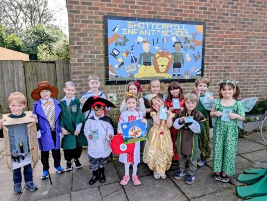 Pupils at Shottermill Infant School on World Book Day 